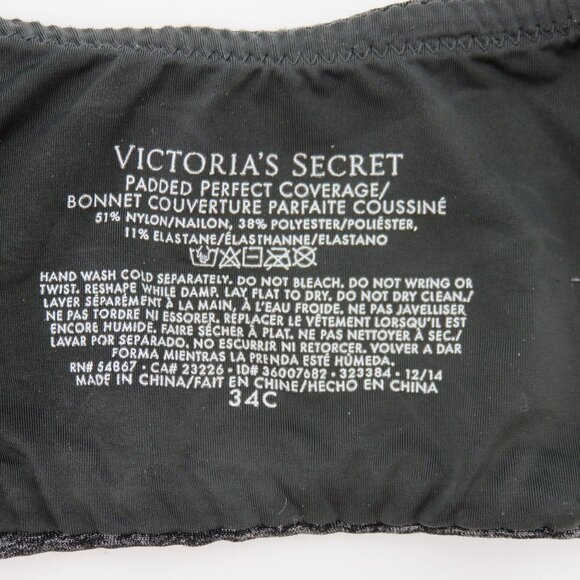 Victorias Secret 34C Padded Perfect Coverage Bra Heather Gray Black Underwire - Picture 14 of 16